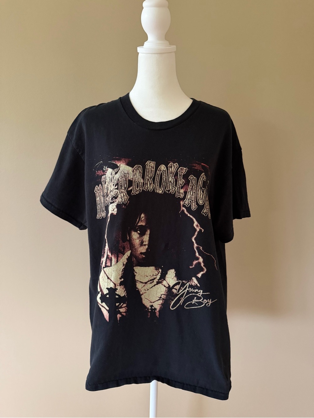 Never Broke Again Black Graphic Tee with Lightning Print